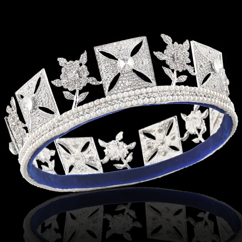 Coronă de mireasă din aliaj cu perle și strasuri — cerc complet, finisaj electroplacare, stil studio, unisex