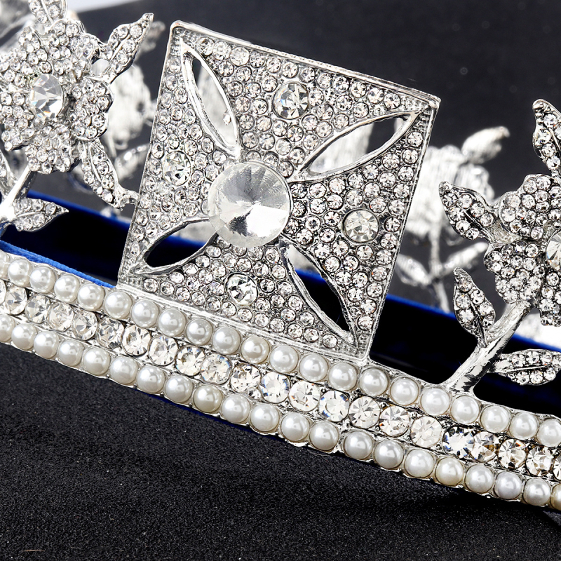 Coronă de mireasă din aliaj cu perle și strasuri — cerc complet, finisaj electroplacare, stil studio, unisex