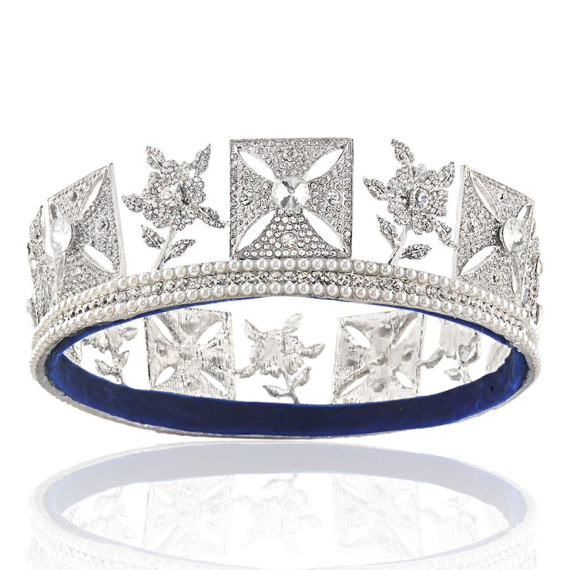 Coronă de mireasă din aliaj cu perle și strasuri — cerc complet, finisaj electroplacare, stil studio, unisex