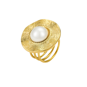 Titánacél gyűrű geometriai textúrával, női divatos stílus, elektroplatázott felület, utazási ajándékként