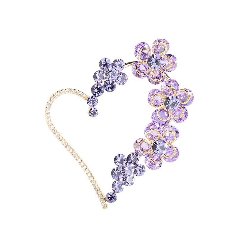 Broșă: cupru cu zirconiu încrustat; design inimă-flori; placare electrolitică; decorare, cadou