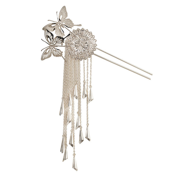 Agrafă de păr cu ciucuri în stil antic pentru Hanfu, metalică, cu motivație fluture, design geometric (Material: Metal, Stil: Retro, Modelare: Geometric, Ambalare: Ambalaj independent, Categoria: Accesoriu pentru păr)