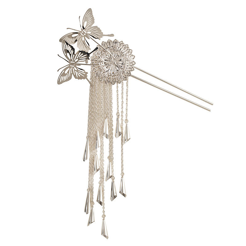 Agrafă de păr cu ciucuri în stil antic pentru Hanfu, metalică, cu motivație fluture, design geometric (Material: Metal, Stil: Retro, Modelare: Geometric, Ambalare: Ambalaj independent, Categoria: Accesoriu pentru păr)