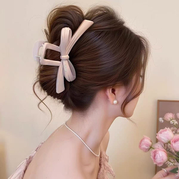 Ručna klipsa za kosu od plastike i smole s mašnicom — kod A209_, ljeto 2025, chic stil