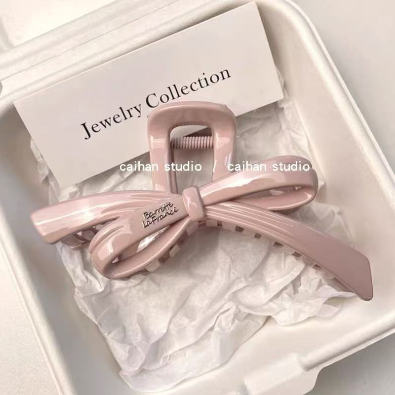 Ručna klipsa za kosu od plastike i smole s mašnicom — kod A209_, ljeto 2025, chic stil