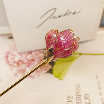 Accesorii pentru cap: agrafă de păr din cupru cu floare, stil chinezesc, finisaj cu ulei, Xiang Nan, decor floral