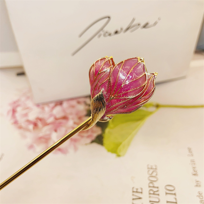 Accesorii pentru cap: agrafă de păr din cupru cu floare, stil chinezesc, finisaj cu ulei, Xiang Nan, decor floral