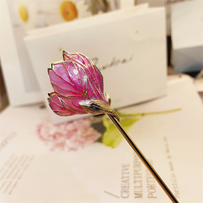 Accesorii pentru cap: agrafă de păr din cupru cu floare, stil chinezesc, finisaj cu ulei, Xiang Nan, decor floral