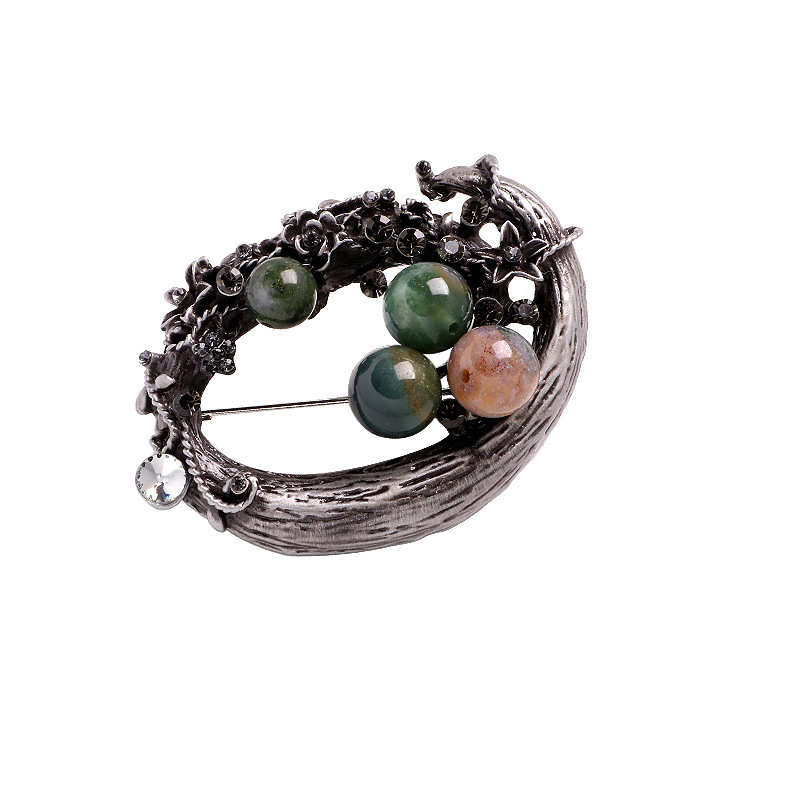 Broșă Yini din aliaj, flori și plante, cu pietre încrustate; utilizare dublă