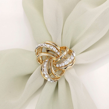 Broșă pentru eșarfă cu cataramă din trei inele, floare cu strasuri, aliaj, electroplating, accesoriu de modă pentru femei