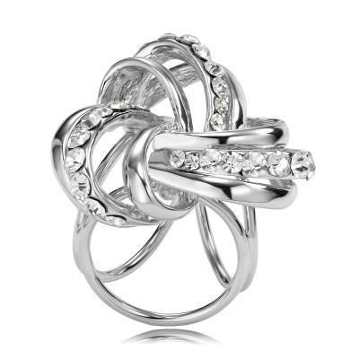 Broșă pentru eșarfă cu cataramă din trei inele, floare cu strasuri, aliaj, electroplating, accesoriu de modă pentru femei