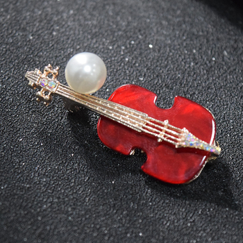 Broșă în formă de vioară, aliaj, stil antic, design geometric, placare electroplatină