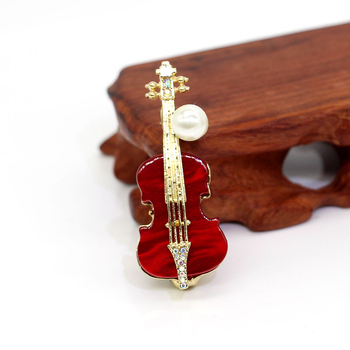 Broșă în formă de vioară, aliaj, stil antic, design geometric, placare electroplatină