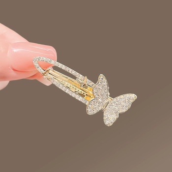 Clip de păr cu încrustare de diamant în formă de fluture, din aliaj, placare electroplatină, stil proaspăt și dulce
