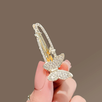 Clip de păr cu încrustare de diamant în formă de fluture, din aliaj, placare electroplatină, stil proaspăt și dulce