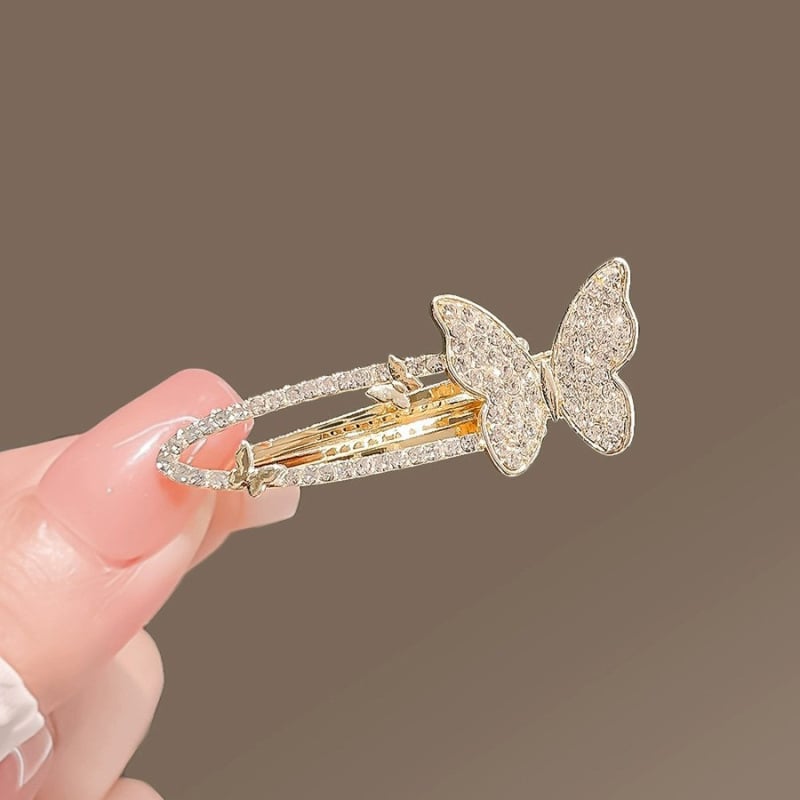 Clip de păr cu încrustare de diamant în formă de fluture, din aliaj, placare electroplatină, stil proaspăt și dulce