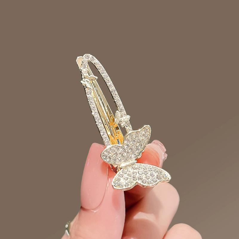 Clip de păr cu încrustare de diamant în formă de fluture, din aliaj, placare electroplatină, stil proaspăt și dulce