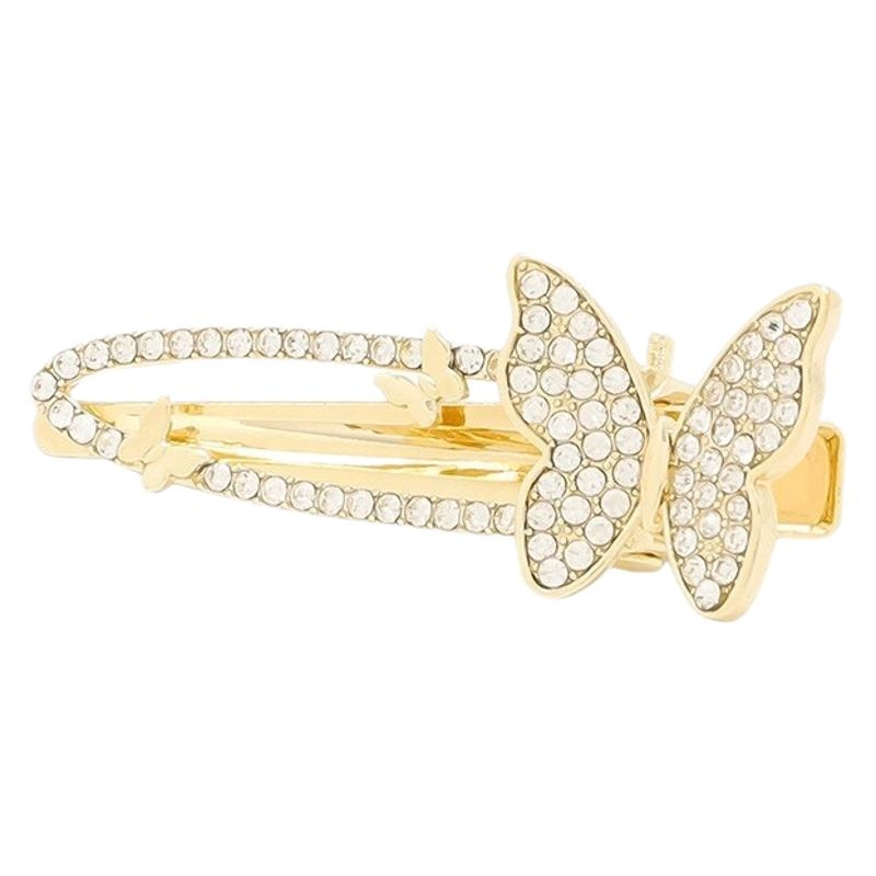 Clip de păr cu încrustare de diamant în formă de fluture, din aliaj, placare electroplatină, stil proaspăt și dulce