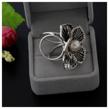 Broșă cu flori, strasuri și perle artificiale pentru eșarfă, din aliaj, placare electrolitică, mozaic de diamant