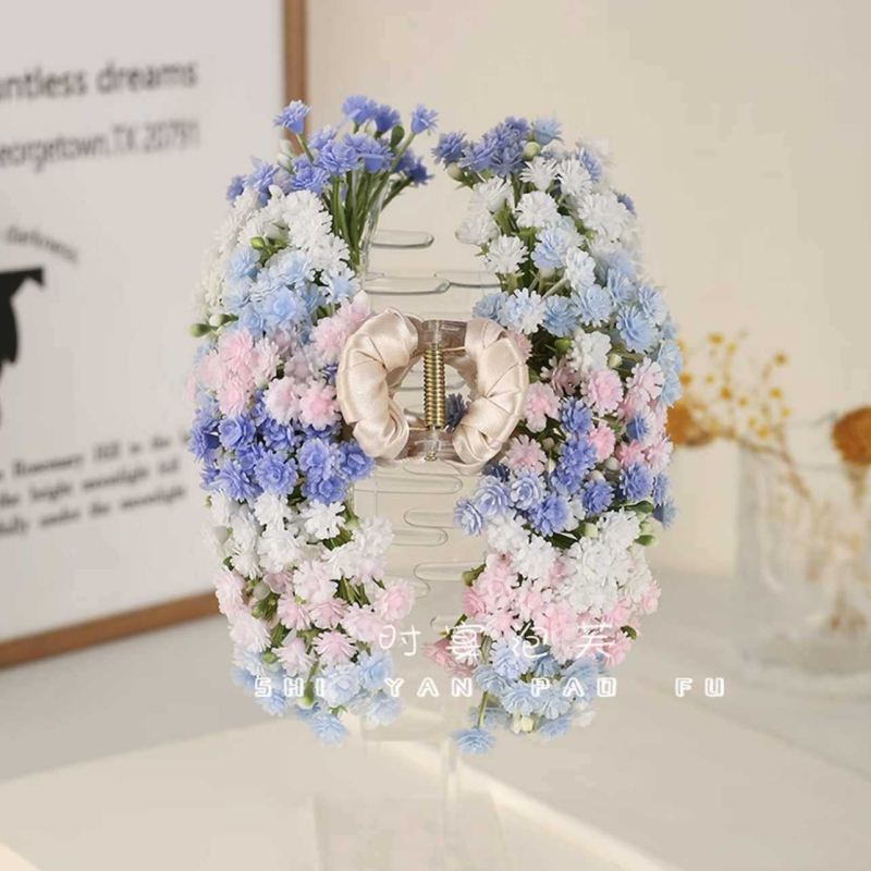 Clamă de păr cu flori de mătase, lucrată manual, pentru partea din spate a capului, Iarna 2025, Stil pastoral, Pentru femei