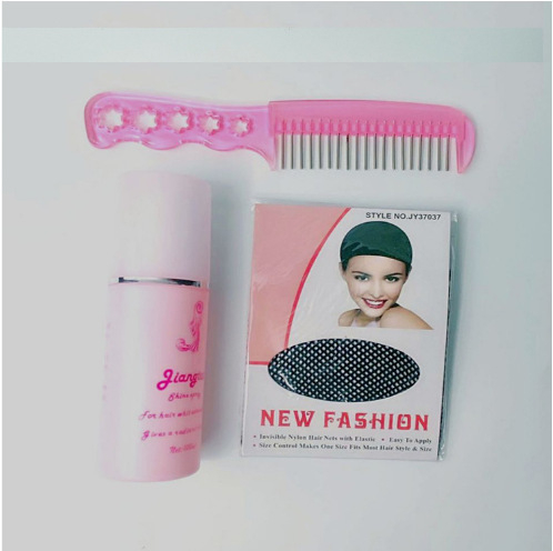 Parukaápolási készlet - parukaápolási kellékek: ápoló oldat, paruka-háló, hajkefe, parukatartó állvány; márka: Spring, summer, autumn and winter; nettó tartalom: 100 ml