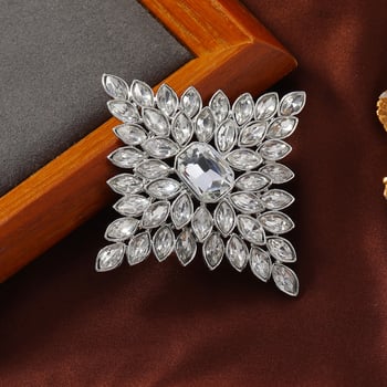 Broșă romb cu strasuri, unisex, stil retro, accesoriu decorativ pentru pulover și eșarfă