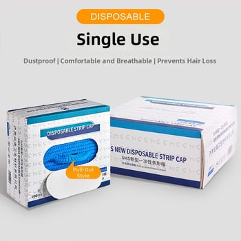 Vienkartinė neaustinės medžiagos kepurė su plaukų tinklu, dulkių apsauga, kvėpuojanti, tinkama gamyklai ir laboratorijai