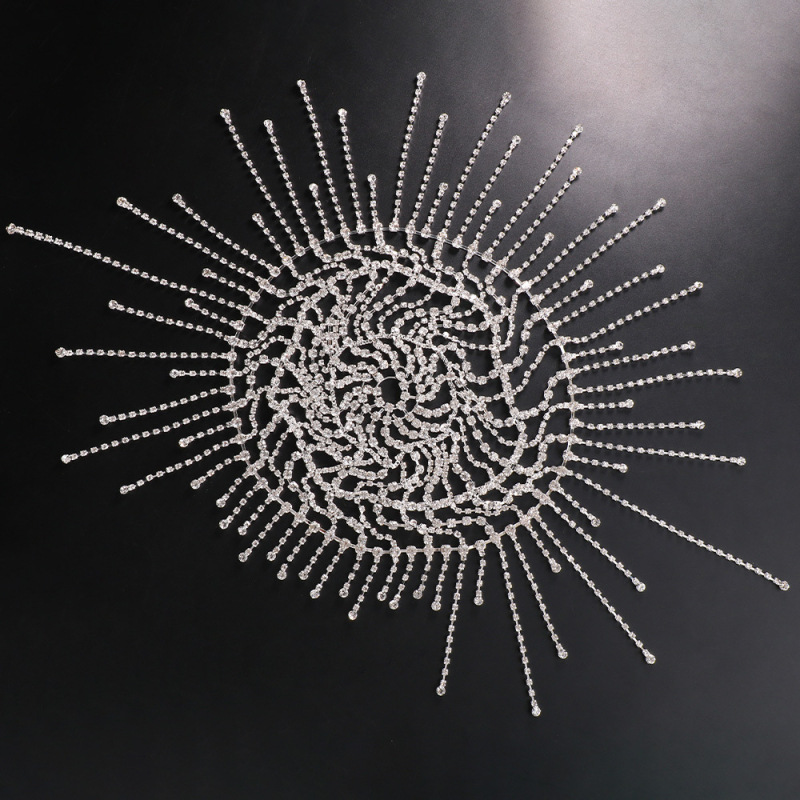 Ötvözetből készült rojtos rhinestone hajdísz nőknek — egyszerű stílus, mikro-beágyazás technika, ideális klubokban és színpadi viseletre