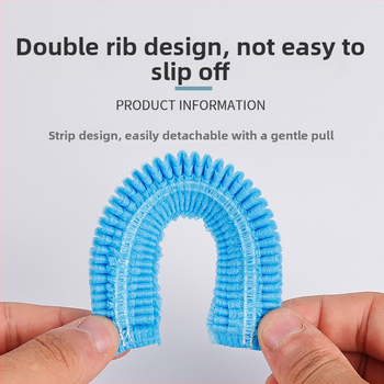 Vienkartinė nedidelė skrybelė iš neaustu audinio apsaugai nuo dulkių ir plaukų, su kvėpuojančiomis skylutėmis, tinkama maisto cechui, pritaikoma, 100 vnt. pakuotėje