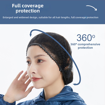 Vienkartinė galvos uždanga maisto pramonei – kvėpuojamos angos, modelis Re004, Nacionalinis standartas, dulkių apsauga ir plaukų fiksavimas, tinkama dulkėtoms dirbtuvėms ir maitinimui.