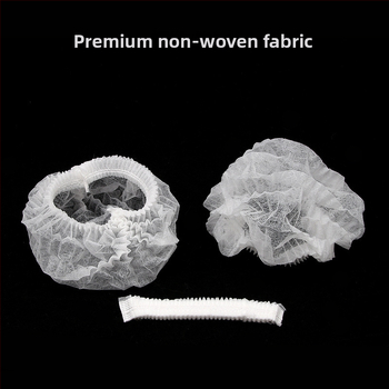 Vienkartinė plaukų kepurė iš nepluošto audinio, juostinės formos, antistatininė, modelis 444r, tinkama maisto pramonei