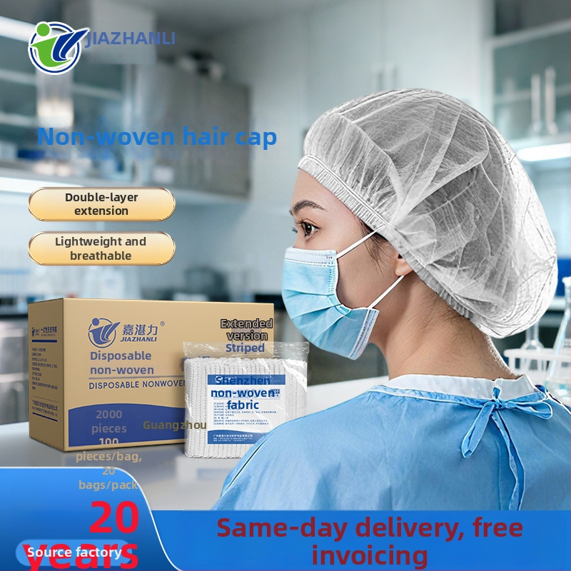 Vienkartinė laboratorinė kepurė iš nepluošto su dryžetu pamušalu, dulkių apsauga (100 vnt./pakuotė, 20 pakuočių/dėžėje)