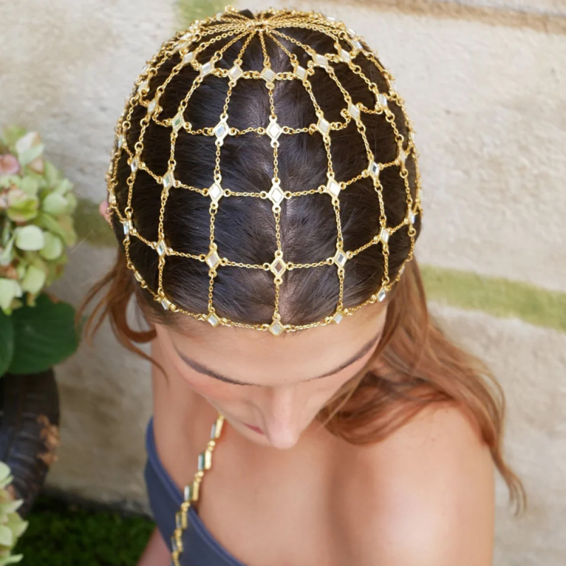 Hajlánc strasszokkal, áttört hálós mintával, ötvözet, gyémántos feldolgozás, nőknek, őszi 2025, kód Ylj2025102201