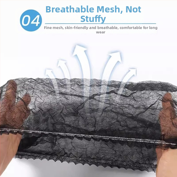 Vienkartinė plaukų skrybėlė iš neaustinės medžiagos su plaukų tinkleliu, kvėpuojanti, atspari dulkėms, skirta vidaus naudojimui