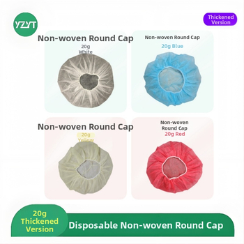 Vienkartinė PP nepluošto plaukų kepurė apvali, kvėpuojanti ir dulkių atspari; 20 g/m²; pakuotė 100 vnt.; tinkama maisto pramonei, elektronikai ir švarioms patalpoms