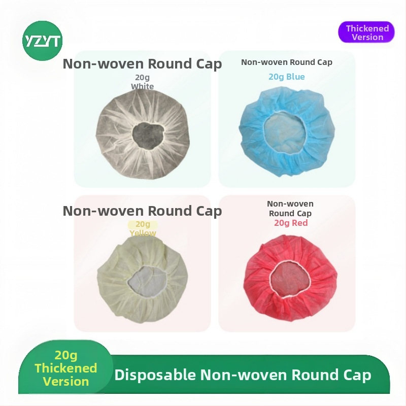 Vienkartinė PP nepluošto plaukų kepurė apvali, kvėpuojanti ir dulkių atspari; 20 g/m²; pakuotė 100 vnt.; tinkama maisto pramonei, elektronikai ir švarioms patalpoms