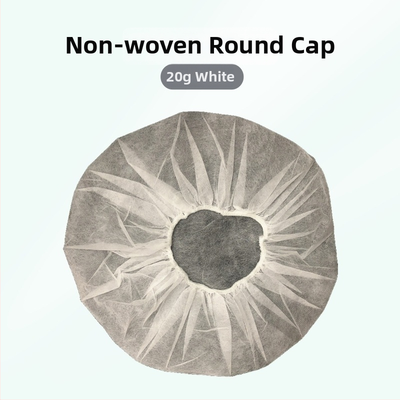 Vienkartinė PP nepluošto plaukų kepurė apvali, kvėpuojanti ir dulkių atspari; 20 g/m²; pakuotė 100 vnt.; tinkama maisto pramonei, elektronikai ir švarioms patalpoms