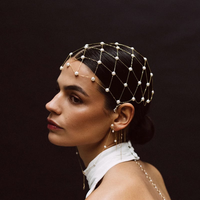 Hajlánc hálós gyöngyökkel, vintage stílusú ötvözetből, kézzel készített, nőknek, Fj1792