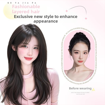 Piesă de perucă, drept, volum pufos cu coroană înaltă; semi-cusută manual, din amestec de mătase; nu se poate vopsi sau îndrepta.