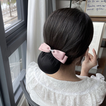 Női hajkiegészítő, kézzel készített, egyszerű stílusú, kristályos masnival és hálós zsebbel, poliészter anyag, tavasz 2025