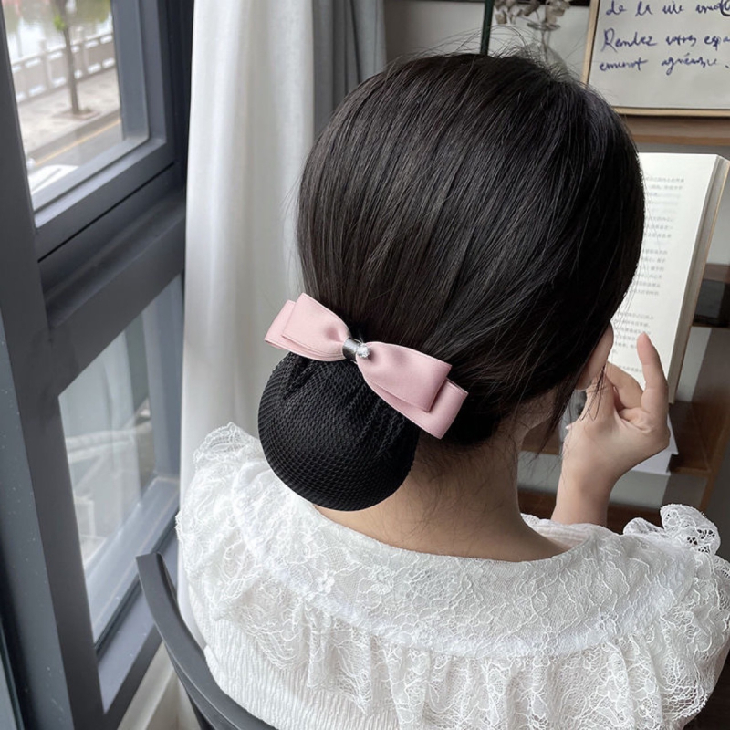 Női hajkiegészítő, kézzel készített, egyszerű stílusú, kristályos masnival és hálós zsebbel, poliészter anyag, tavasz 2025