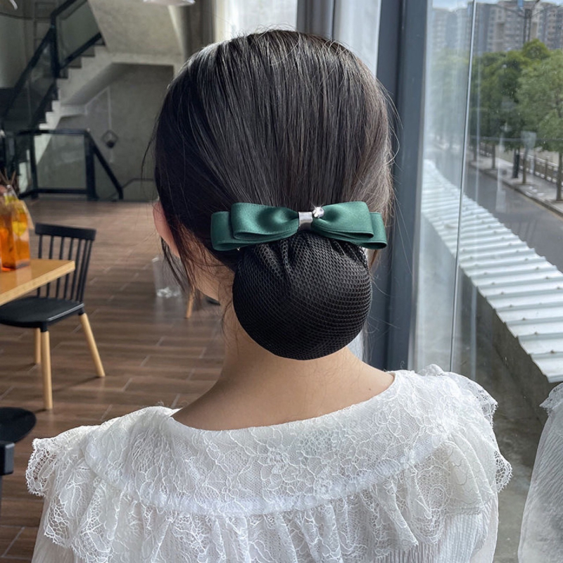 Női hajkiegészítő, kézzel készített, egyszerű stílusú, kristályos masnival és hálós zsebbel, poliészter anyag, tavasz 2025