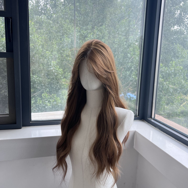 Perucă cu dantelă frontală, acoperire completă a capului, fibre rezistente la căldură, lungi bucle ondulate, aspect natural pentru femei