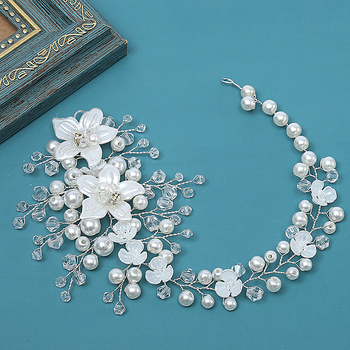 Carlo Jewelry L5013 Bandă pentru păr din cristale, cu floare și perle, mărgele răsucite