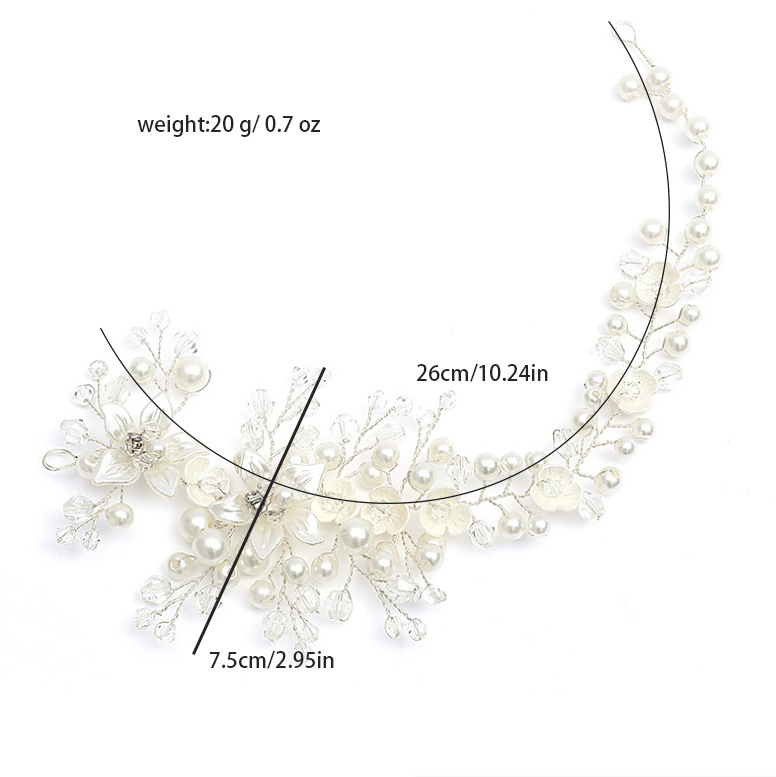 Carlo Jewelry L5013 Bandă pentru păr din cristale, cu floare și perle, mărgele răsucite