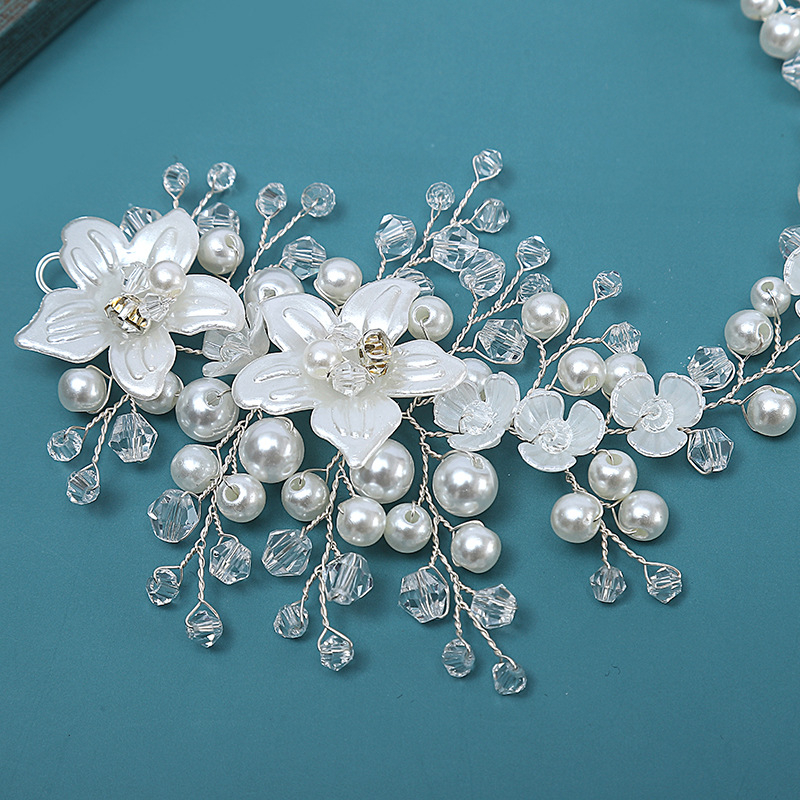 Carlo Jewelry L5013 Bandă pentru păr din cristale, cu floare și perle, mărgele răsucite