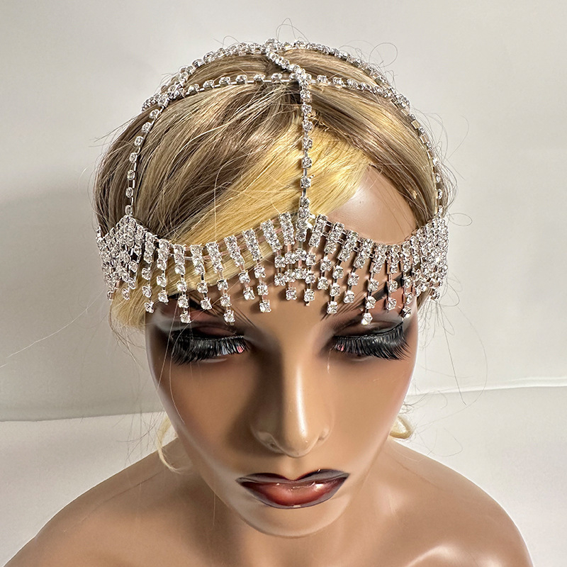 Șnur de păr vintage boho cu lanț, cristale rhinestone, inlay, ambalaj individual, toamnă 2024