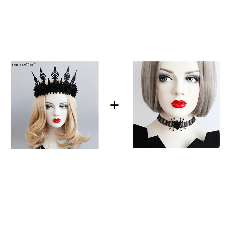 Dodatak za kosu za Halloween bal: kruna i ogrlica s paukovim motivom | Stil: alternativni, ženski | Materijal: tkanina | Marka: Evil Lamour | Proizvodni broj: FD-95
