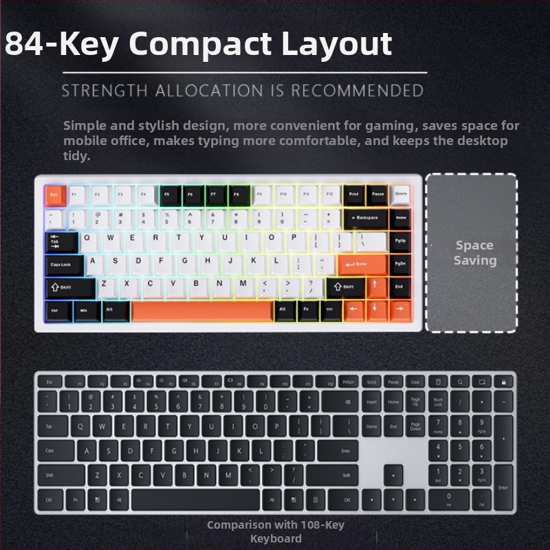 G84 μηχανικό πληκτρολόγιο – 84 πλήκτρα, ασύρματη σύνδεση, διακόπτης Matcha Latte, RGB φωτισμός