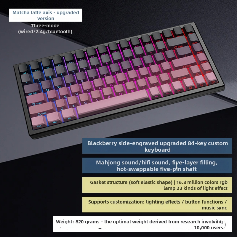 G84 μηχανικό πληκτρολόγιο – 84 πλήκτρα, ασύρματη σύνδεση, διακόπτης Matcha Latte, RGB φωτισμός